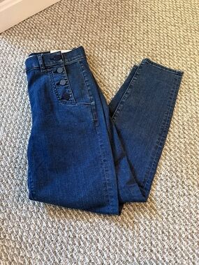 LOFT High-Rise Dark Blue Button-Fly Jeans